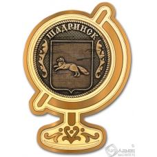 Магнит из бересты Шадринск-Герб глобус золото